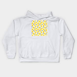 Yellow lemon pattern with blue leaves Kids Hoodie